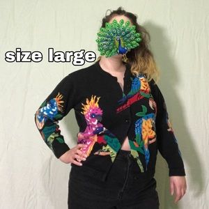 Quacker Factory Funky Cardigan Sweater - Parrots Tropical Birds Cardi